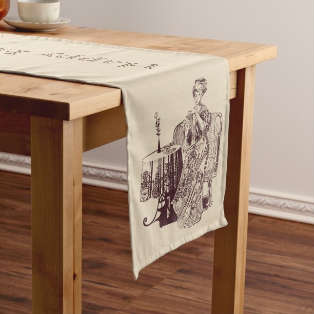 Beautiful Lady drinks tea Short Table Runner (In Situ)