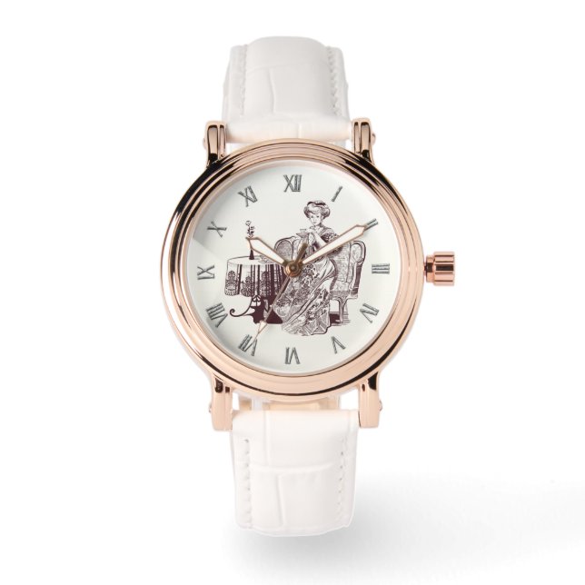 Beautiful Lady drinks tea Watch (Front)