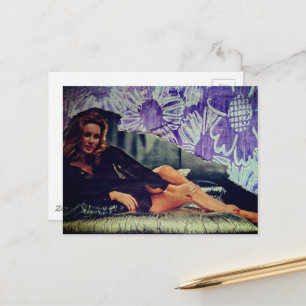 Beautiful Lady from 1969 Purple Flowers Collage Postcard