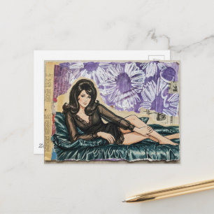 Beautiful Lady from 1969 Purple Flowers Collage  Postcard
