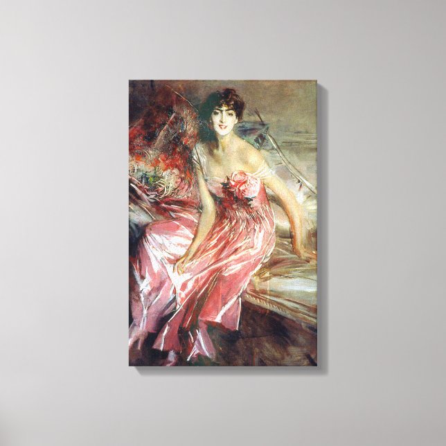 Beautiful Lady in a Pink Dress (Giovanni Boldini) Canvas Print (Front)