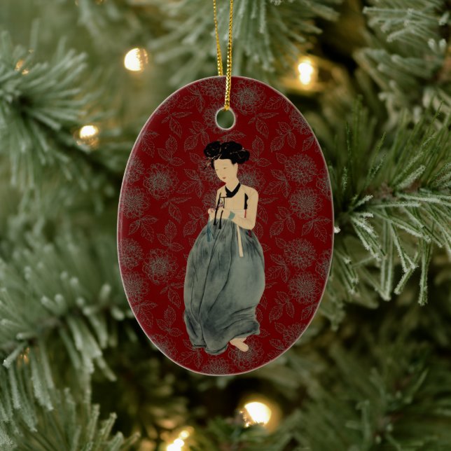 Beautiful Lady Wearing a Korean Hanbok Christmas Ceramic Ornament (Tree)