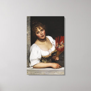 Beautiful Lady with a Red Fan (by Eugene de Blaas) Canvas Print