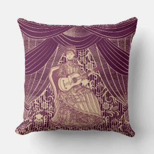 Beautiful lady with guitar throw pillow