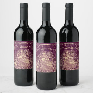 Beautiful lady with guitar wine label
