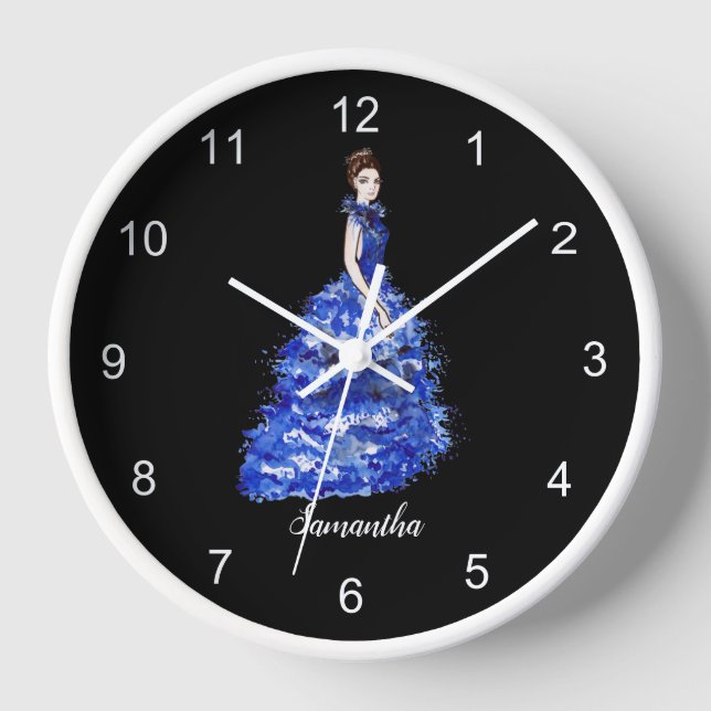 Beautiful Lady with Sparkly Blue Gown Fashion Larg Clock (Front)