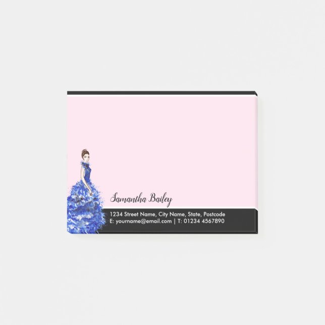 Beautiful Lady with Sparkly Blue Gown Fashion Post-it Notes (Front)