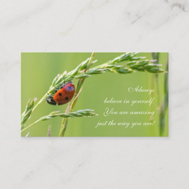 Beautiful ladybug with motivational quote business card (Front)