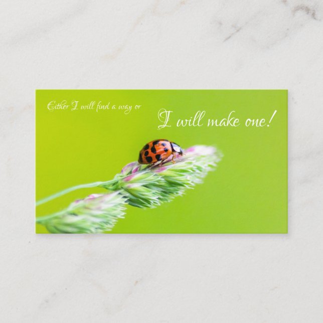Beautiful ladybug with positive motivational quote business card (Front)