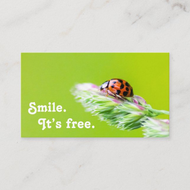 Beautiful ladybug with positive motivational quote business card (Front)