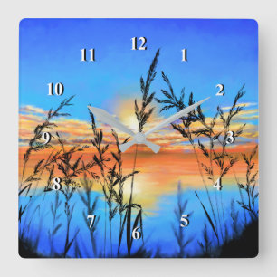 Beautiful Lake Sunset - Mirror - Original Painting Square Wall Clock