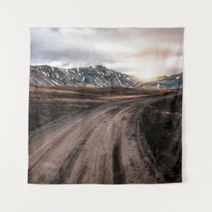 Beautiful Landmanalaugar gravel dust road way on h Tapestry