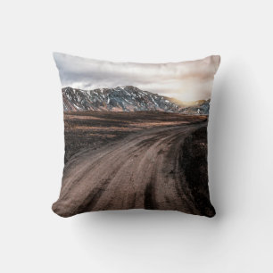 Beautiful Landmanalaugar gravel dust road way on h Throw Pillow