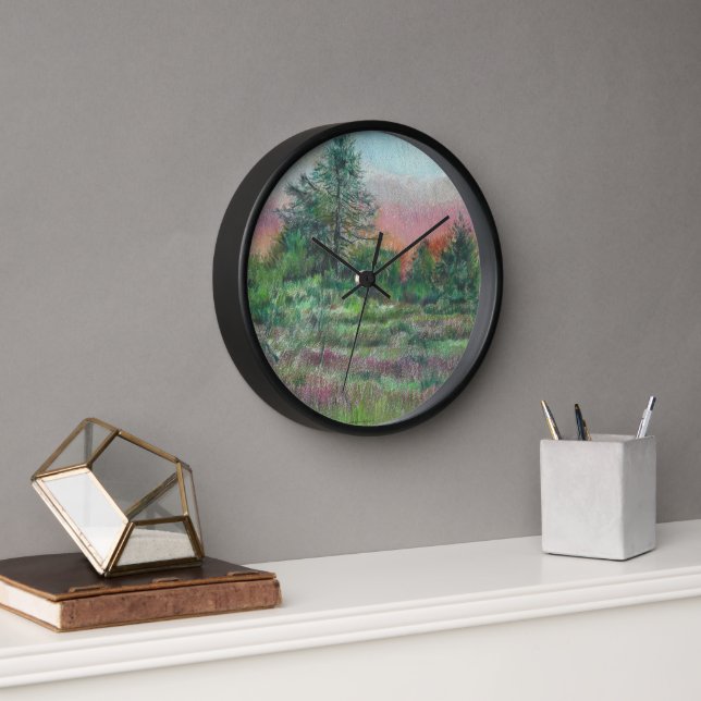 Beautiful Landscape Art Trees Pink Sky Clock (Office)