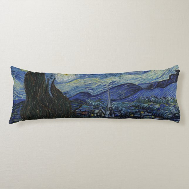 Beautiful Landscape Blue Night Sky Golden Stars Body Pillow (Front)