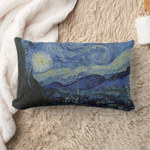 Beautiful Landscape Blue Night Sky Golden Stars Lumbar Pillow
