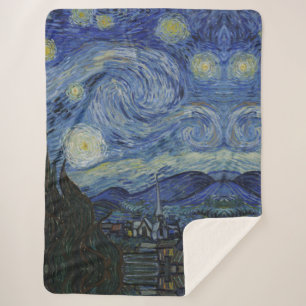 Beautiful Landscape Blue Night Sky Golden Stars Sherpa Blanket