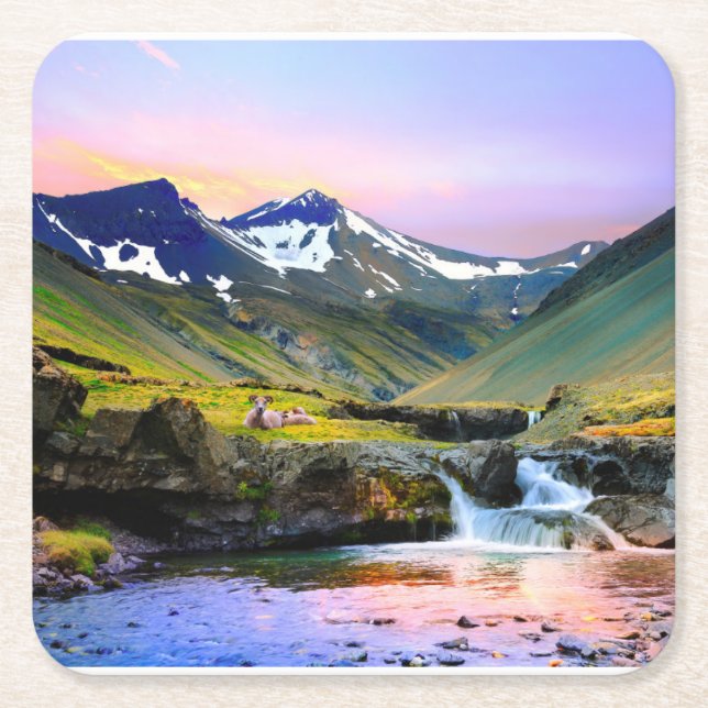 Beautiful Landscape Scenery of Iceland Square Paper Coaster (Front)