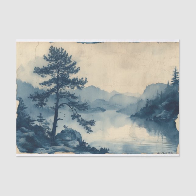 Beautiful Landscape with a still, glassy river Tissue Paper (Front)