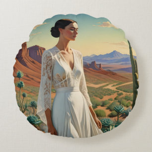 Beautiful Landscape with a Woman Spiritual Art Round Pillow