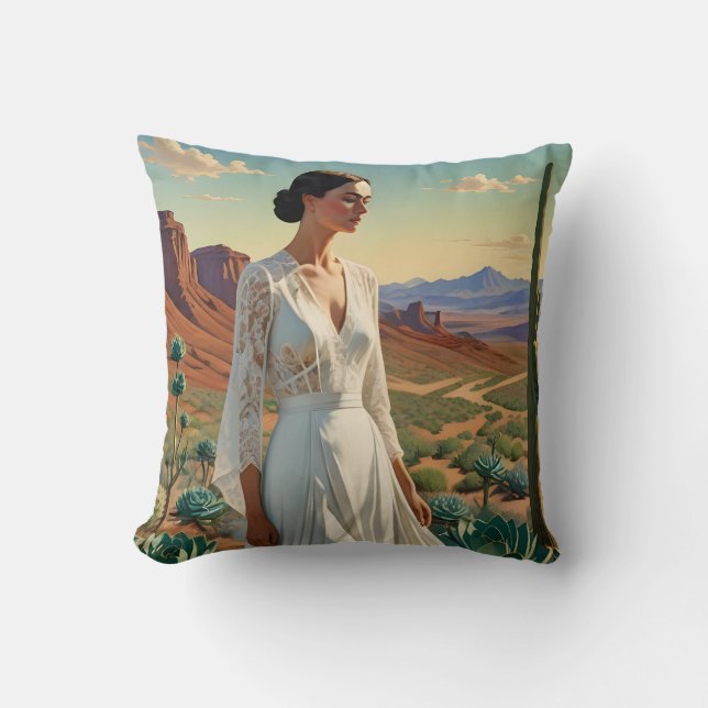 Beautiful Landscape with a Woman Spiritual Art Throw Pillow (Front)