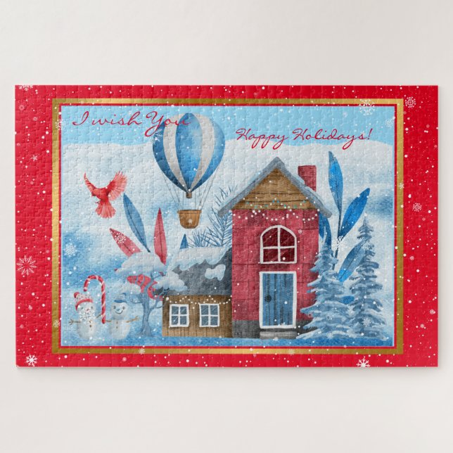 Beautiful Landscape With Snowman Customize Jigsaw Puzzle (Horizontal)