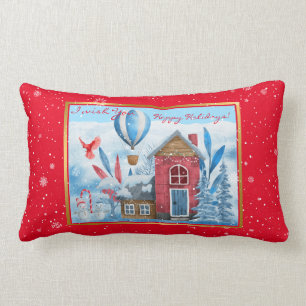 Beautiful Landscape With Snowman Customize Lumbar Pillow