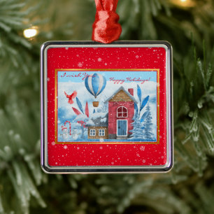 Beautiful Landscape With Snowman Customize Metal Ornament