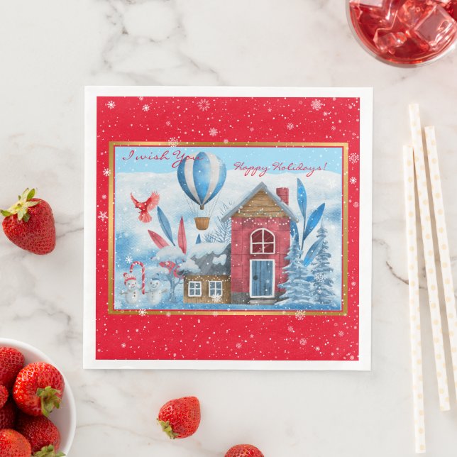 Beautiful Landscape With Snowman Customize Napkin (Insitu)