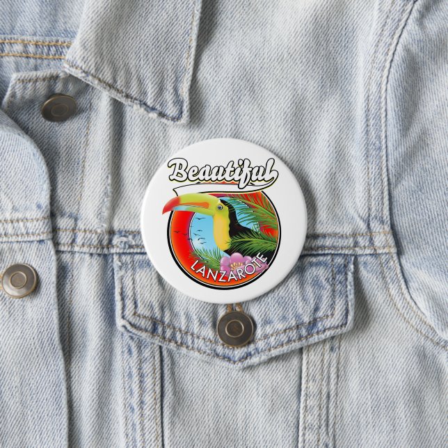 Beautiful Lanzarote travel patch. 3 Inch Round Button (In Situ)