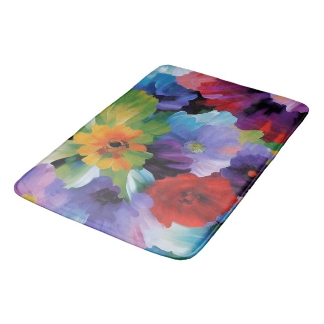 Beautiful Large Painted Flowers Bath Mat (Angled)