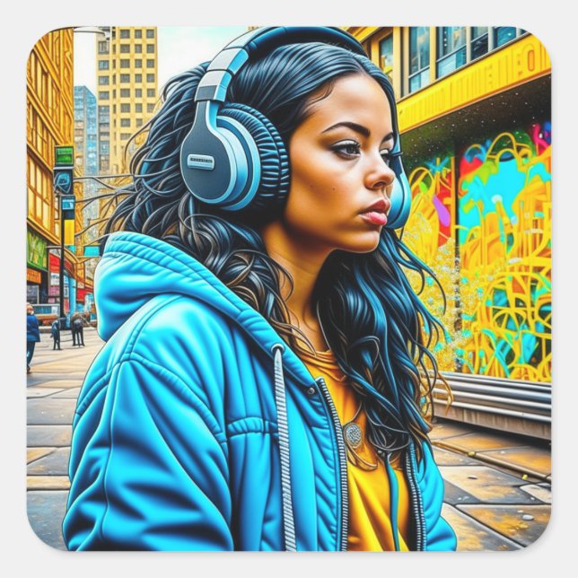 Beautiful Latino Girl in an Urban Setting Square Sticker (Front)