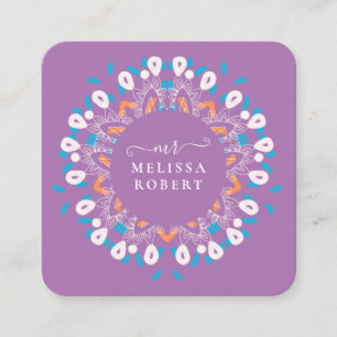 Beautiful Lavander Purple Floral Mandala Marble Square Business Card