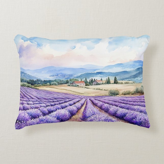 Beautiful lavender fields watercolours accent pillow (Front)