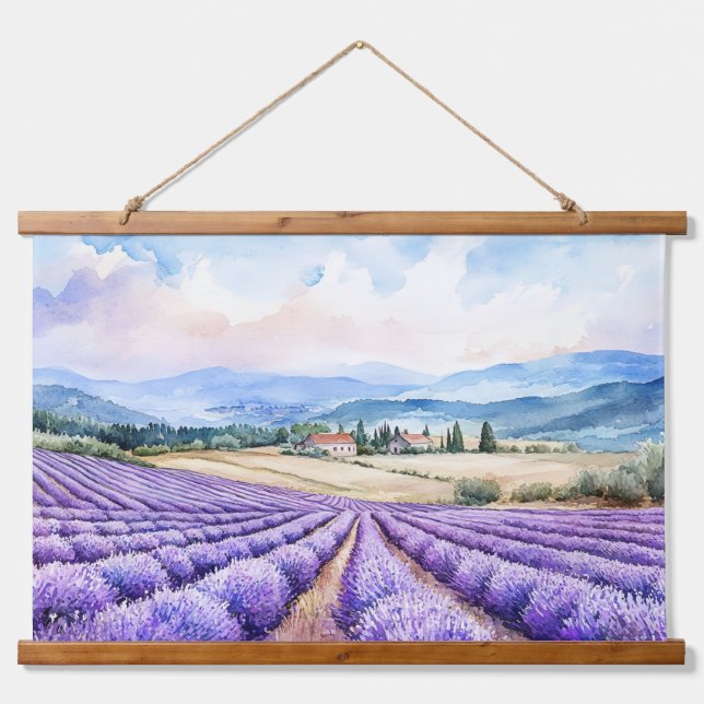 Beautiful lavender fields watercolours hanging tapestry (Front)