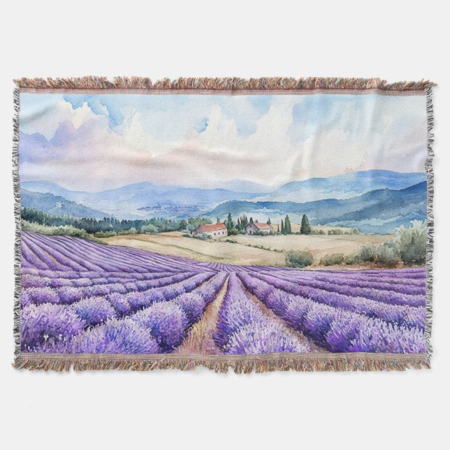 Beautiful lavender fields watercolours throw blanket (Front)