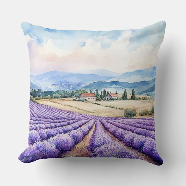 Beautiful lavender fields watercolours throw pillow (Front)
