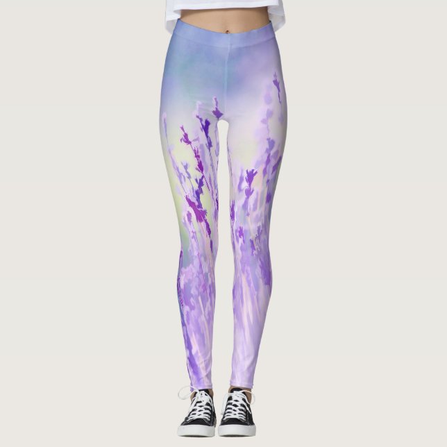 Beautiful Lavender Flower Field or meadow  Purple Leggings (Front)