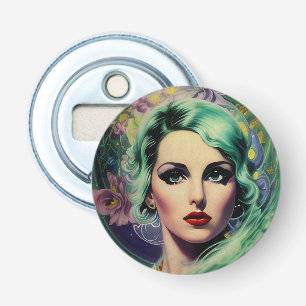 Beautiful Lavender & Green Retro Style Space Woman Bottle Opener