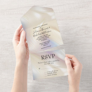 Beautiful Lavender Ivory Pearl Wedding All In One Invitation