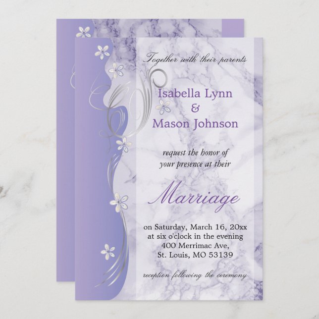 Beautiful Lavender Marble Wedding Invitation (Front/Back)