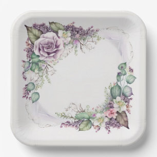 Beautiful Lavender Roses  Elegant Classic Vintage Paper Plate