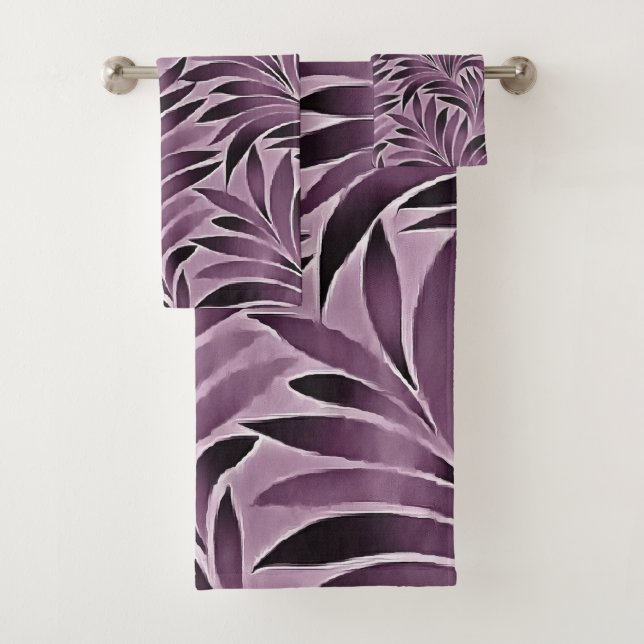 Beautiful Leaves in Aubergine Purple Bath Towel Set (Insitu)