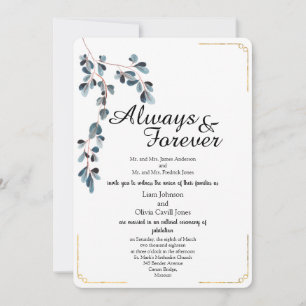 Beautiful Leavs with Gold Line Wedding Invitation