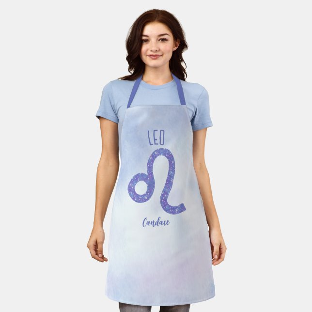 Beautiful Leo Astrology Sign Personalized Purple Apron (Worn)