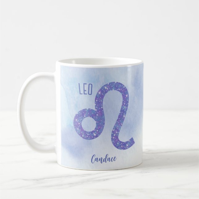 Beautiful Leo Astrology Sign Personalized Purple Coffee Mug (Left)