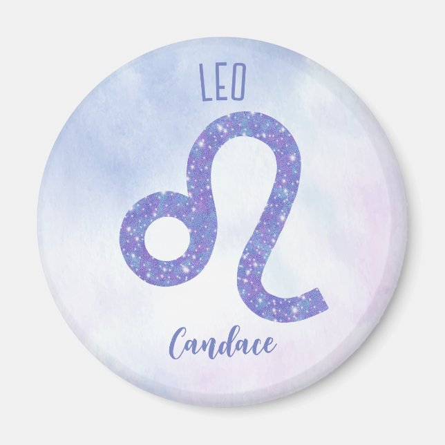 Beautiful Leo Astrology Sign Personalized Purple Magnet (Front)