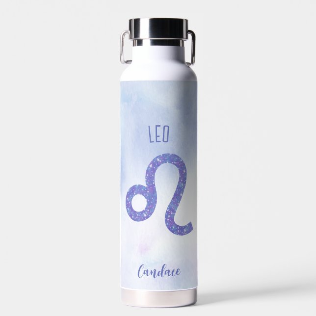 Beautiful Leo Astrology Sign Personalized Purple Water Bottle (Front)