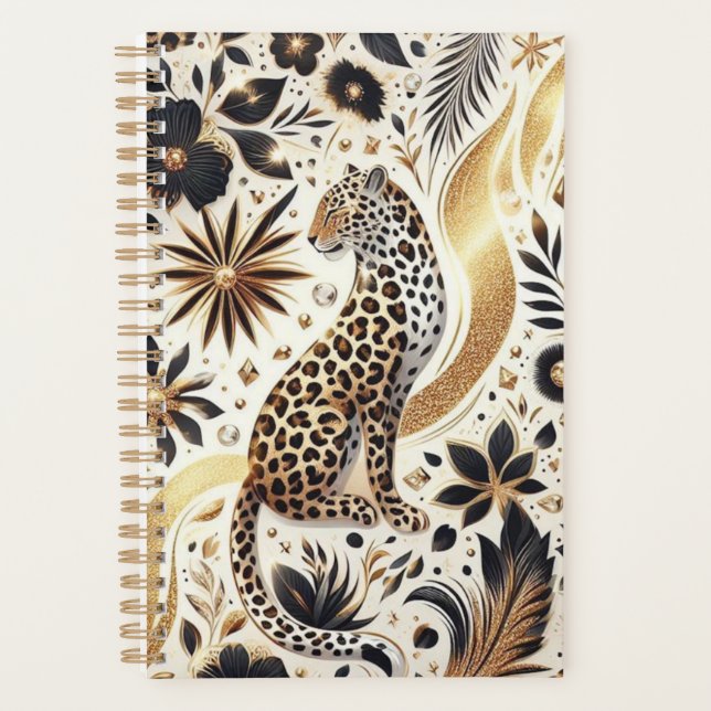 Beautiful Leopard and Gold Glitter  Planner (Front)
