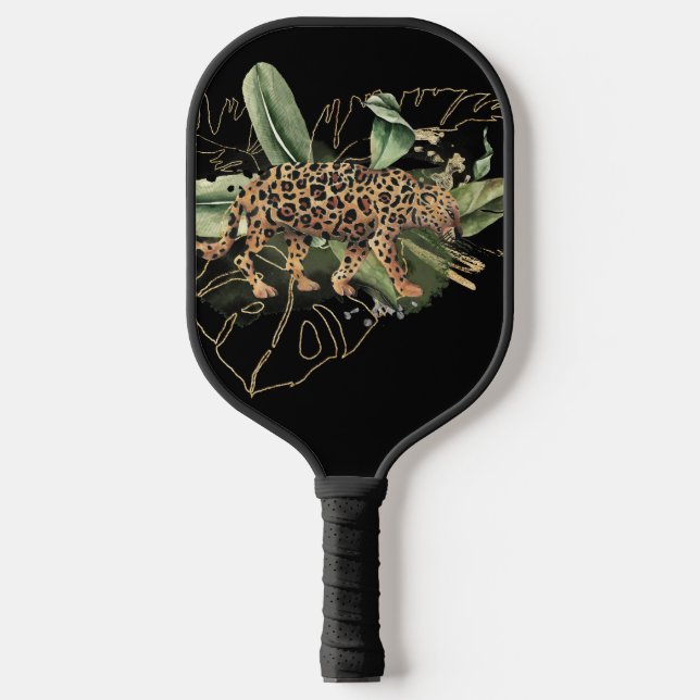 BEAUTIFUL LEOPARD ART WITH TROPICAL LEAVES PICKLEBALL PADDLE (Front)